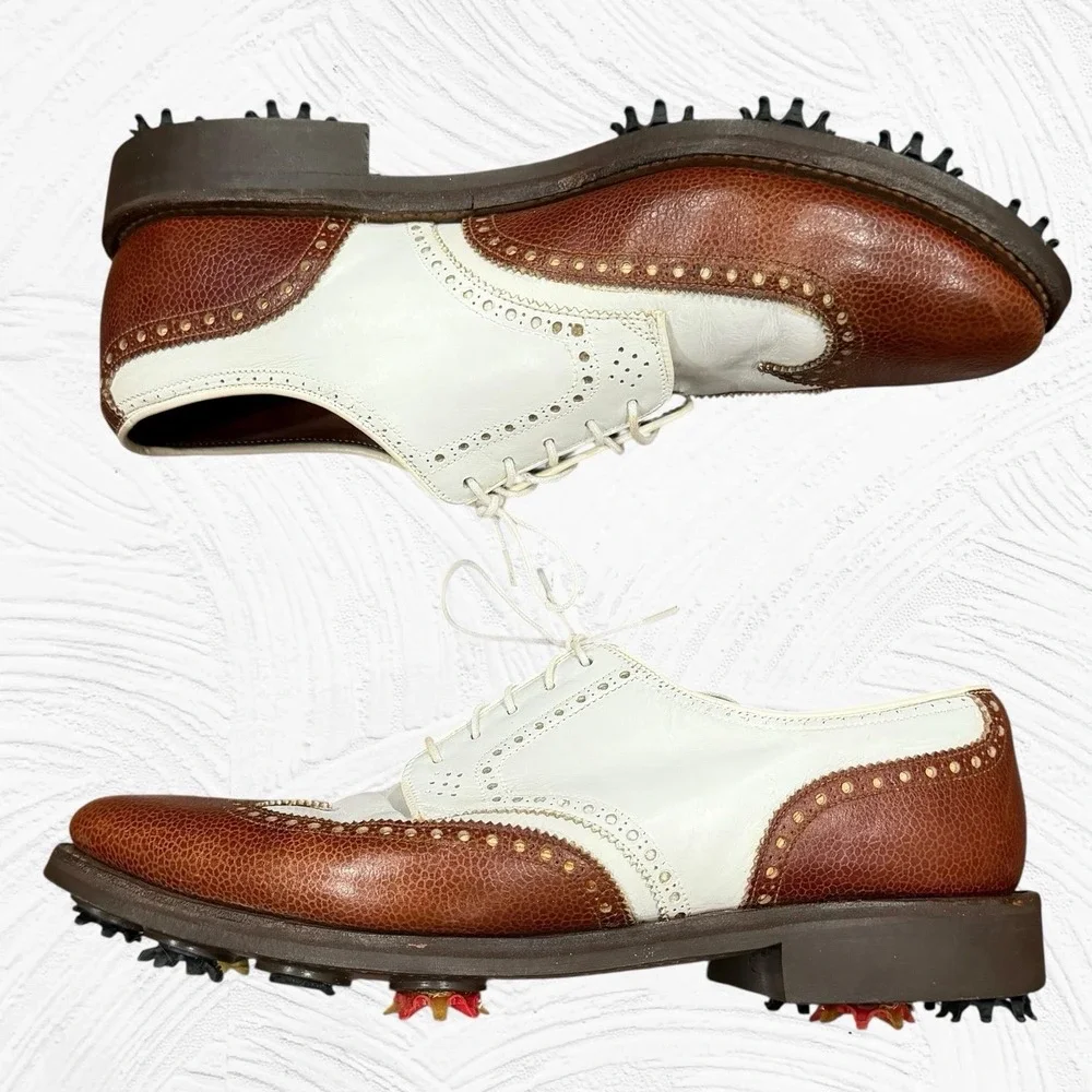 Vintage Crockett & Jones Barney's Mens Golf Shoe 9.5D Brown White Wingtip Oxford
